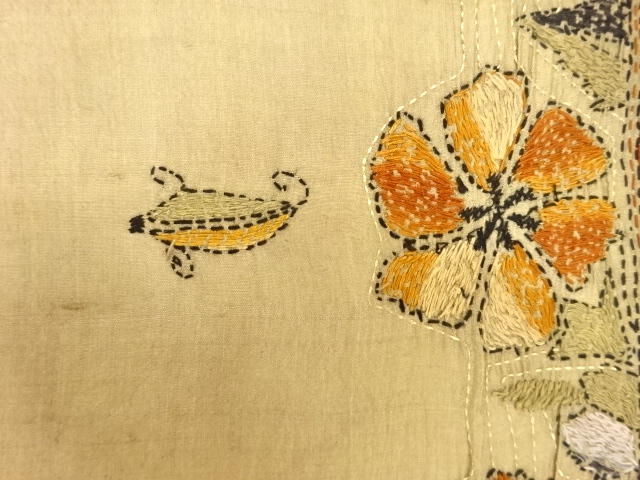 JAPANESE KIMONO / ANTIQUE NAGOYA OBI / SILK / EMBROIDERY / FLOWER